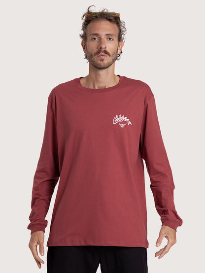 Camiseta Manga Longa Figo Bordô Hang Loose Fish ML