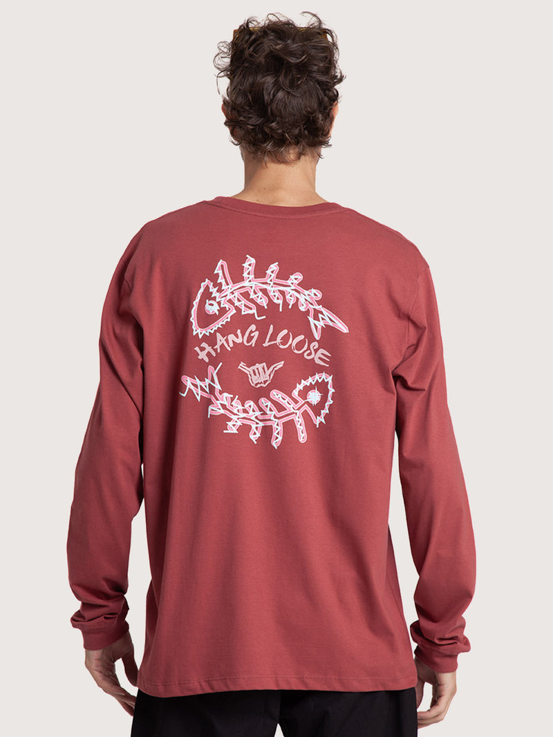 Camiseta Manga Longa Figo Bordô Hang Loose Fish ML
