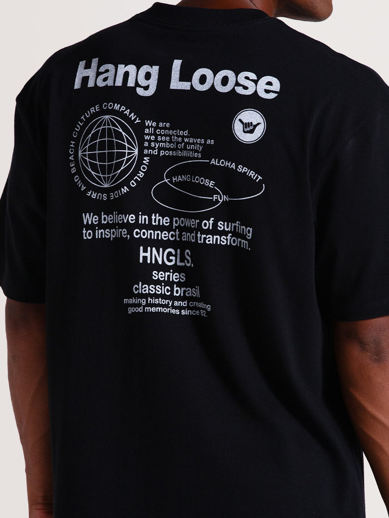 Camiseta Preta Manga Curta Especial Hang Loose New Order