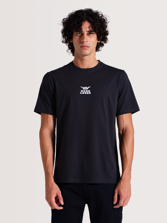 Camiseta Preta Manga Curta Especial Hang Loose Field