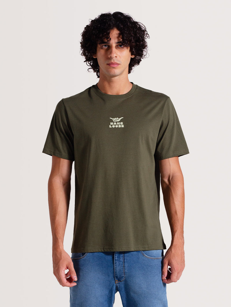 Camiseta Verde Militar Manga Curta Especial Hang Loose Field