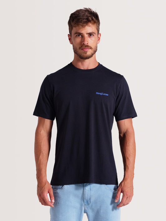 Camiseta Preta Manga Curta Especial Hang Loose Lettering