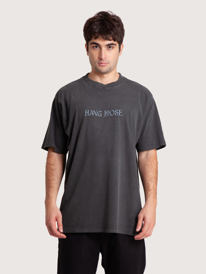 Camiseta Loose Fit Estonada Preta Hang Loose Peace
