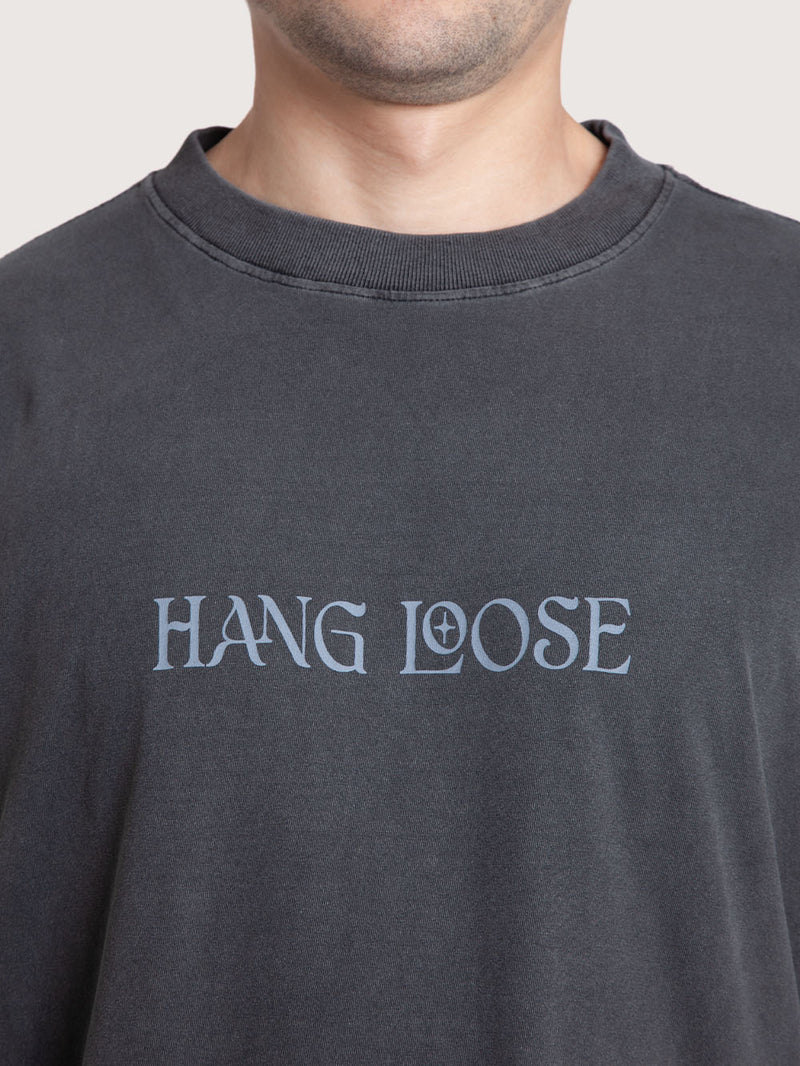 Camiseta Loose Fit Estonada Preta Hang Loose Peace