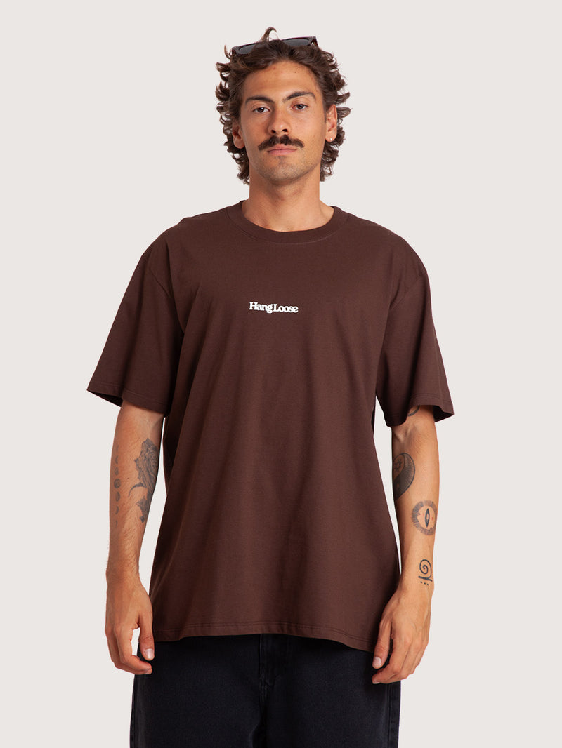 Camiseta Loose Fit Marrom Masculina Hang Loose Typo