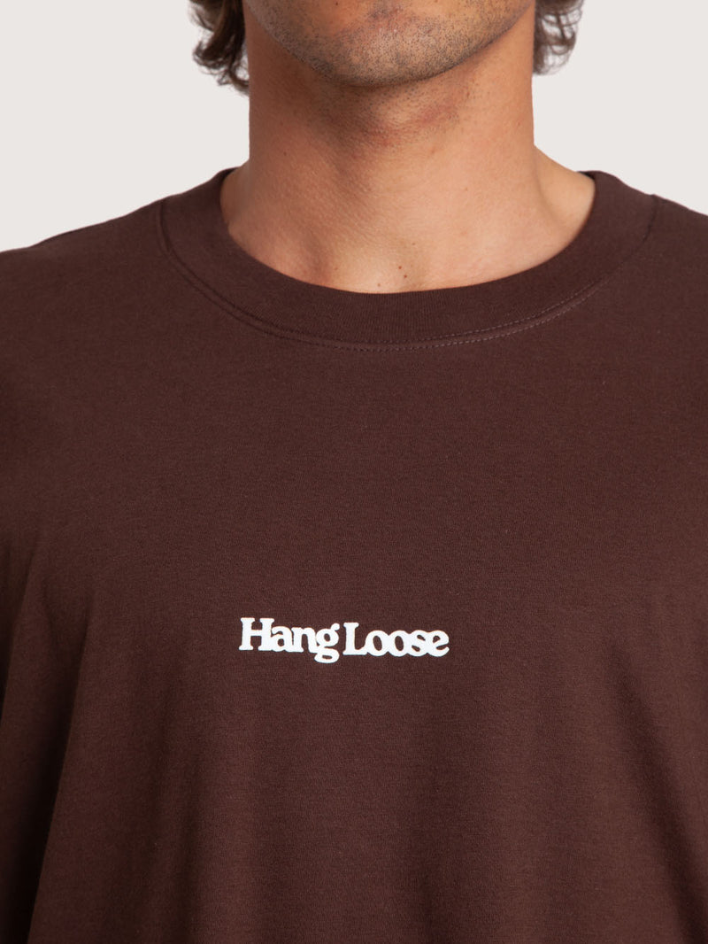 Camiseta Loose Fit Marrom Masculina Hang Loose Typo