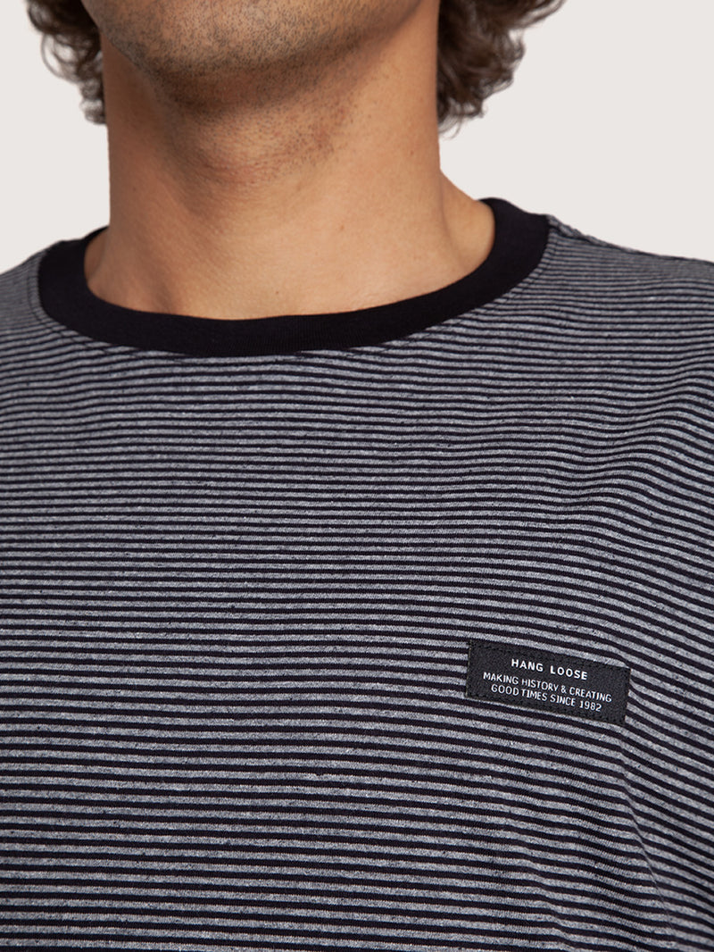 Camiseta Manga Curta Preta Listrada Hang Loose Stripe