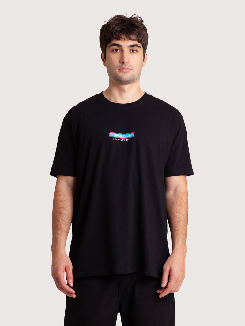 Camiseta Loose Fit Preta Masculina Hang Loose Kanji