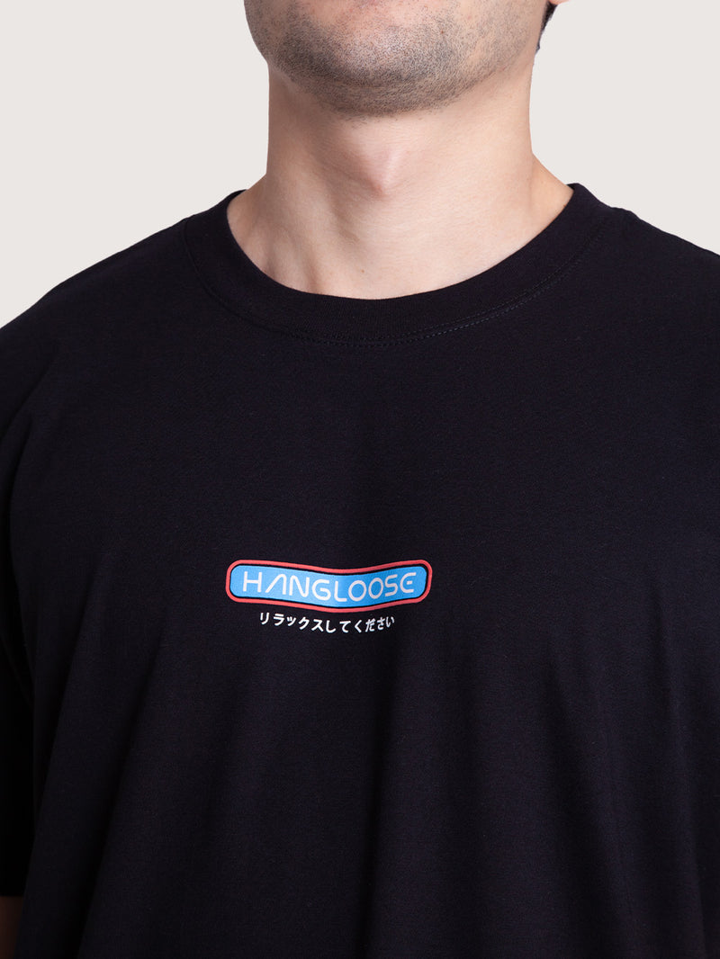 Camiseta Loose Fit Preta Masculina Hang Loose Kanji