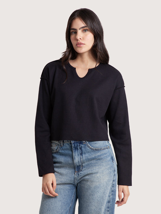 Camiseta Manga Longa Preta Hang Loose Waffle