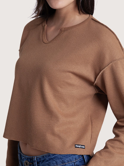 Camiseta Manga Longa Ocre Hang Loose Waffle