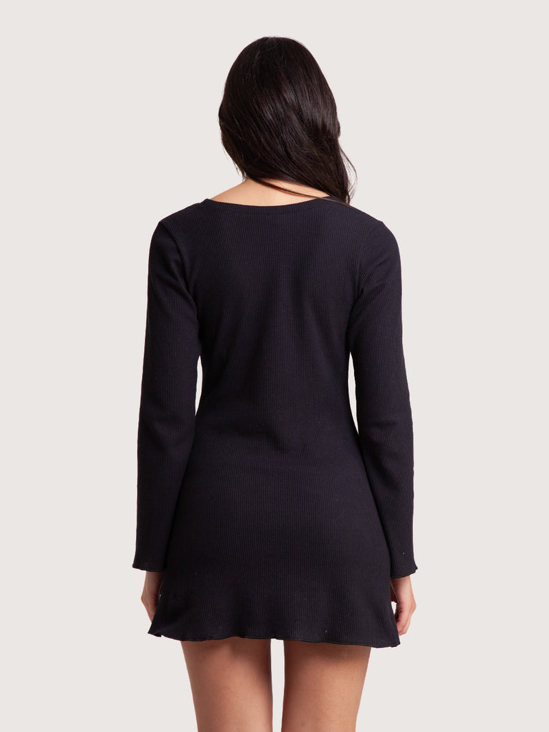 Vestido Manga Longa Curto Preto Feminino Hang Loose Waffle