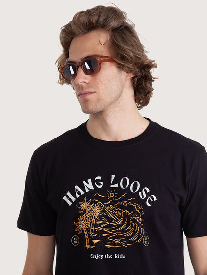 Camiseta Manga Curta Preta Hang Loose Desert