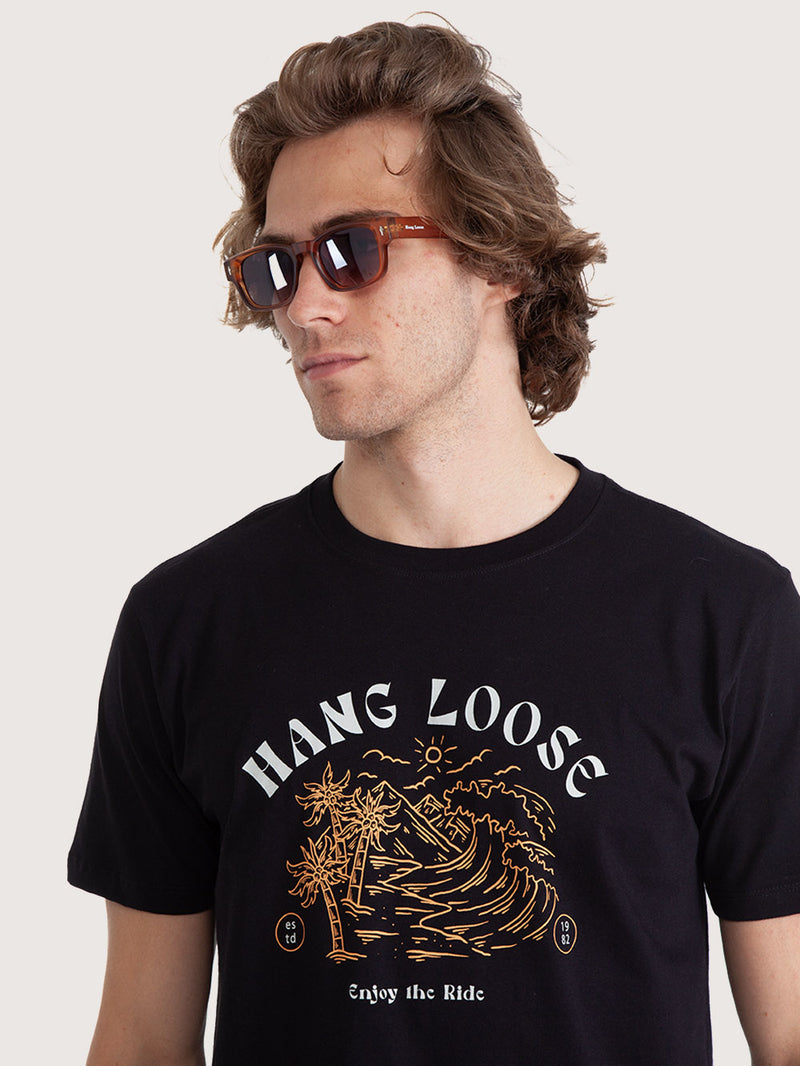 Camiseta Manga Curta Preta Hang Loose Desert