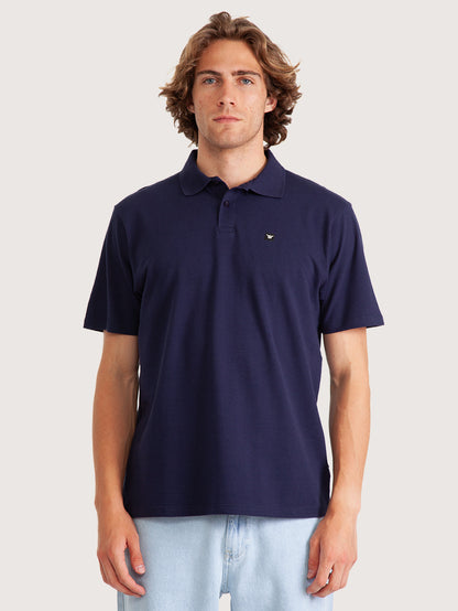 Camisa Polo Hang Loose Manga Curta Azul Marinho Basic