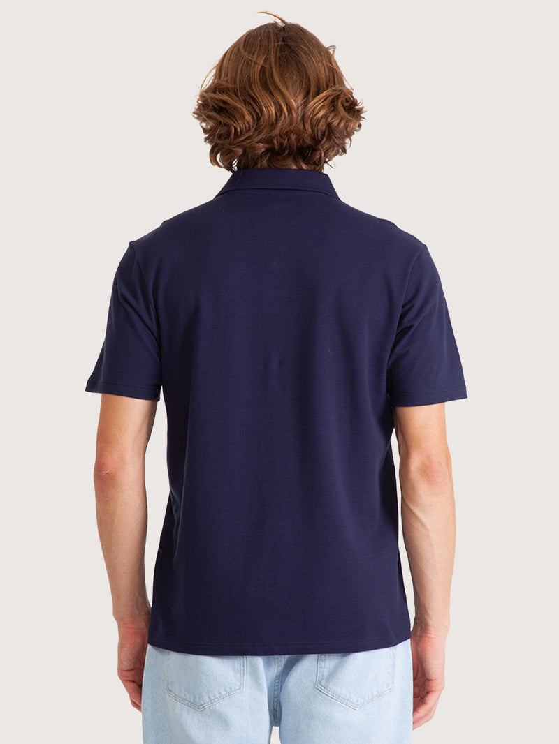 Camisa Polo Hang Loose Manga Curta Azul Marinho Basic