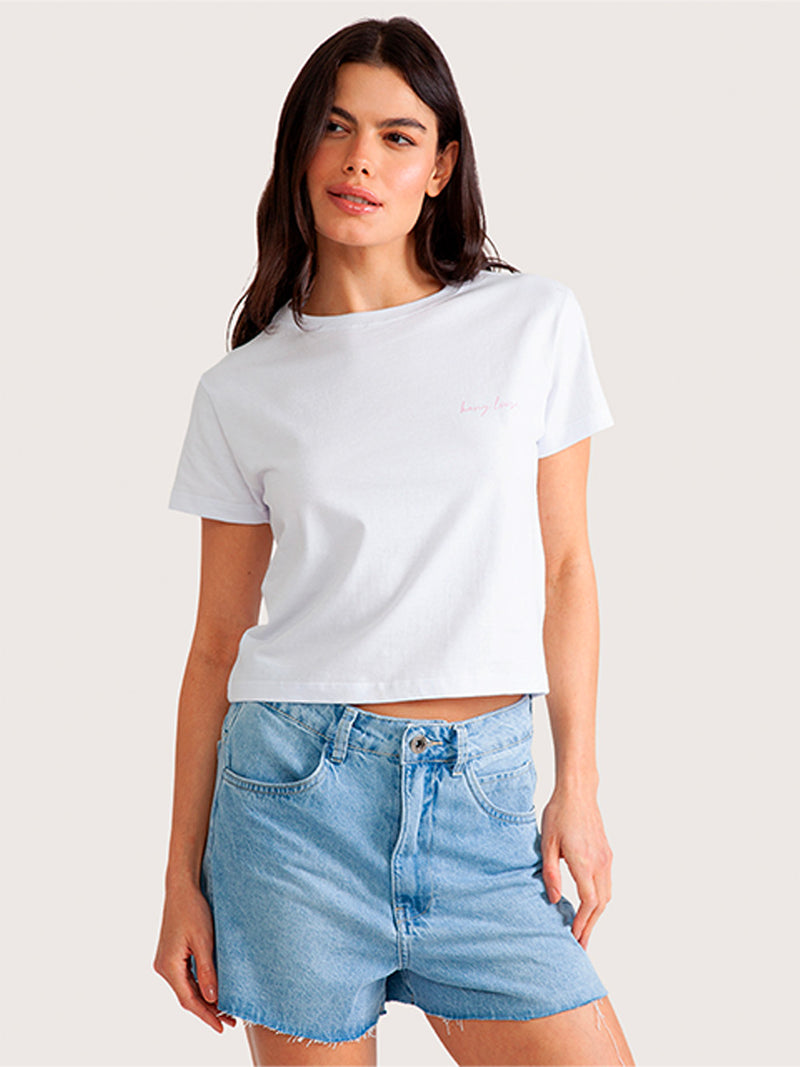 Camiseta Cropped Hang Loose Branca Square