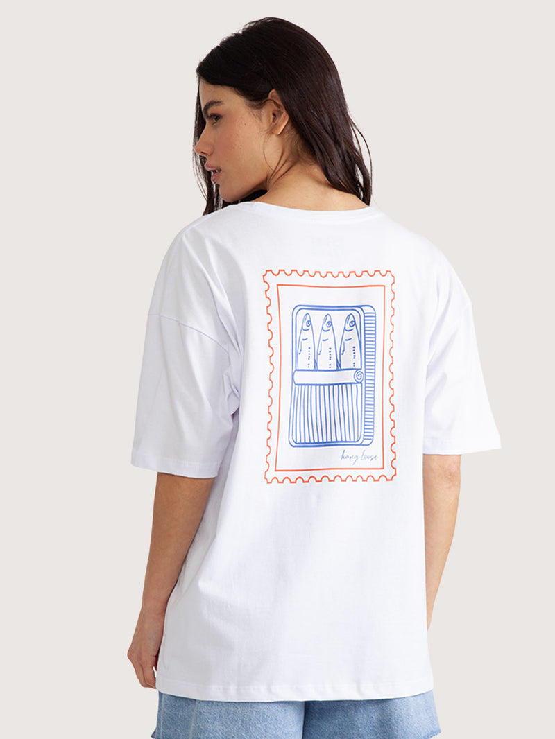 Camiseta Hang Loose Sardines Branca Feminina