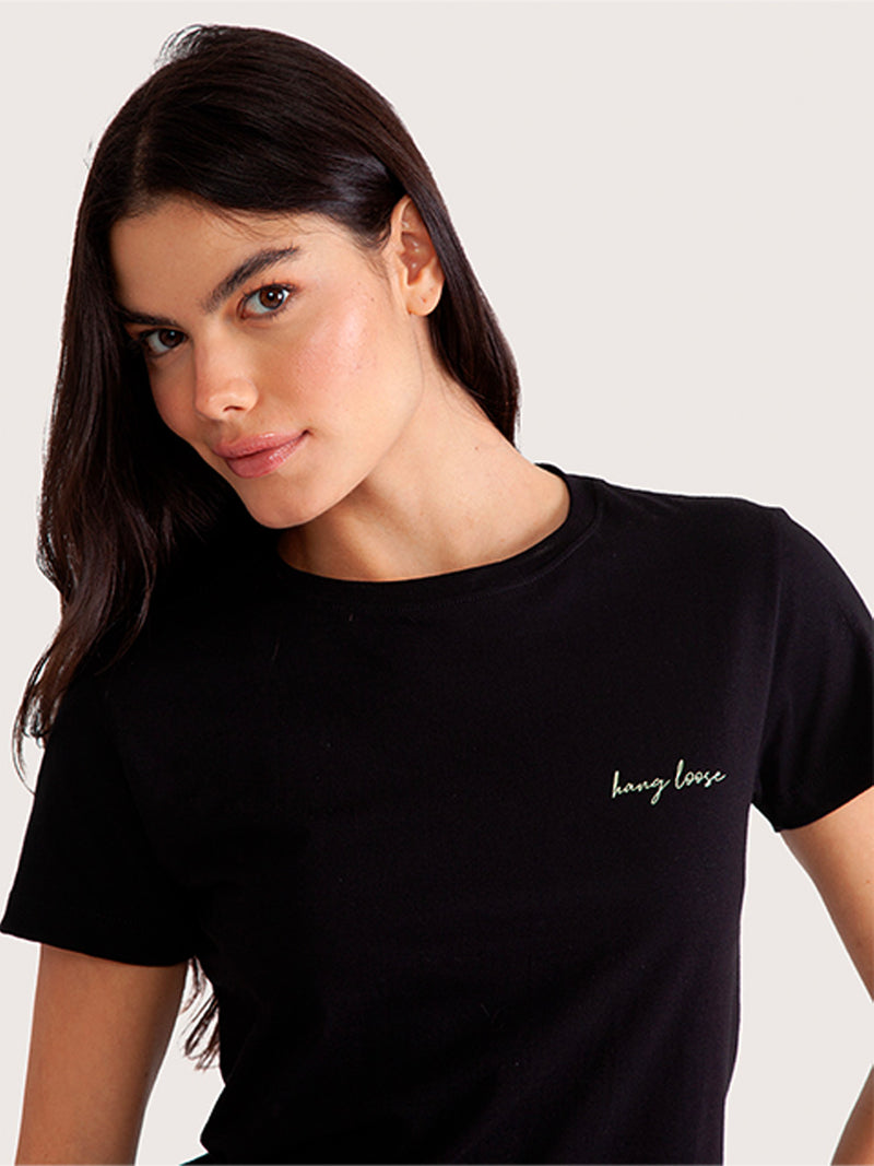 Camiseta Cropped  Hang Loose Preta Square