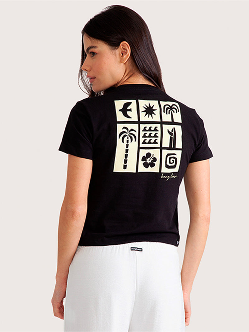 Camiseta Cropped  Hang Loose Preta Square