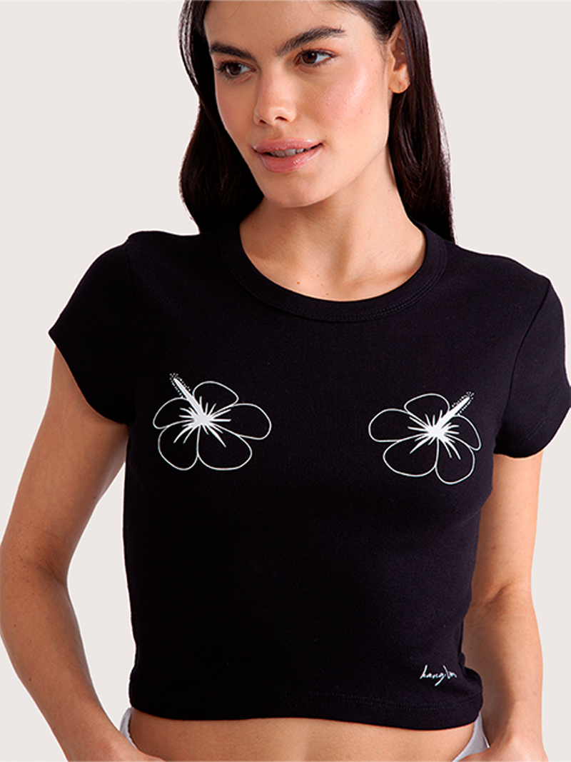 Camiseta Especial Feminina Hibiscus Preta