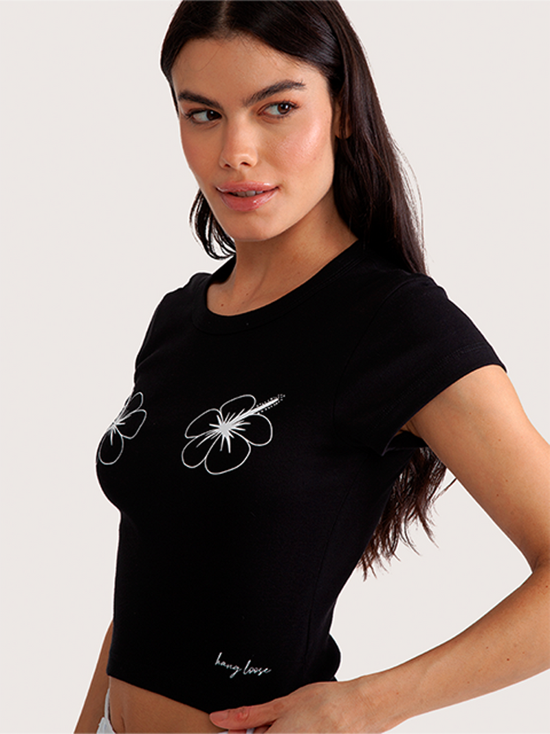 Camiseta Especial Feminina Hibiscus Preta