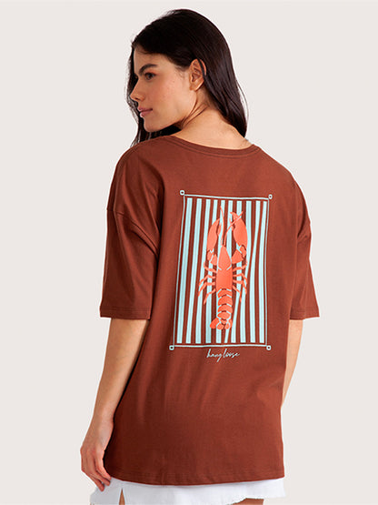 Camiseta Hang Loose Lobster Oversized Marrom