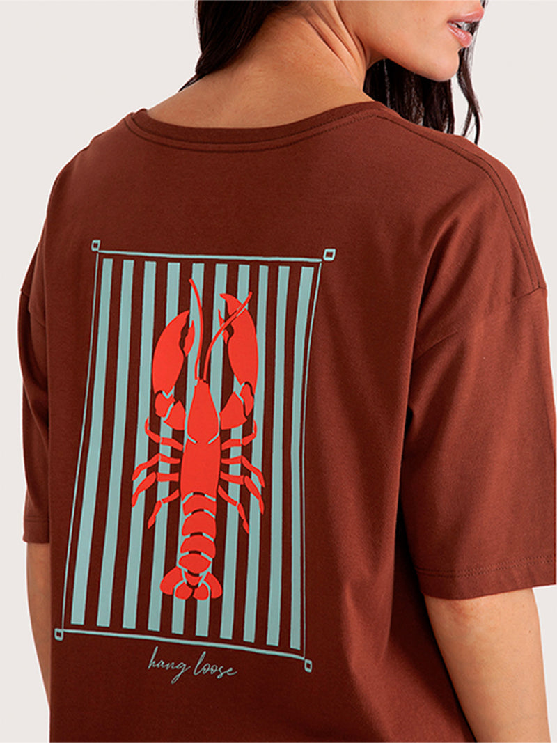 Camiseta Hang Loose Lobster Oversized Marrom