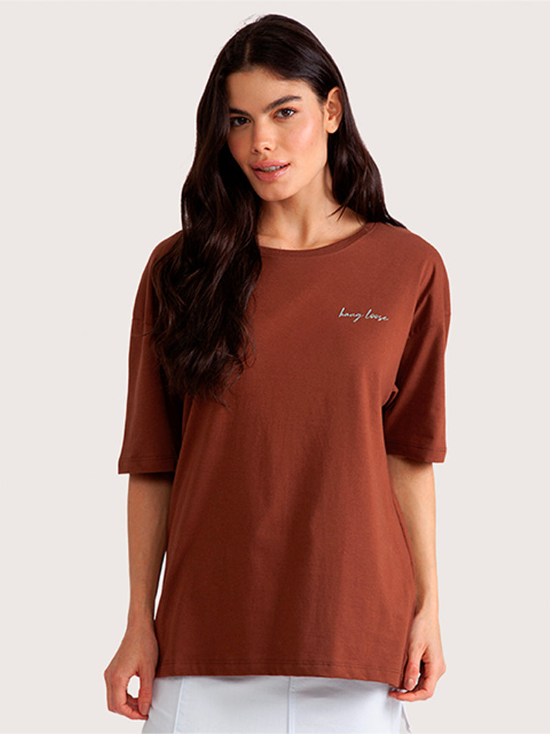 Camiseta Hang Loose Lobster Oversized Marrom