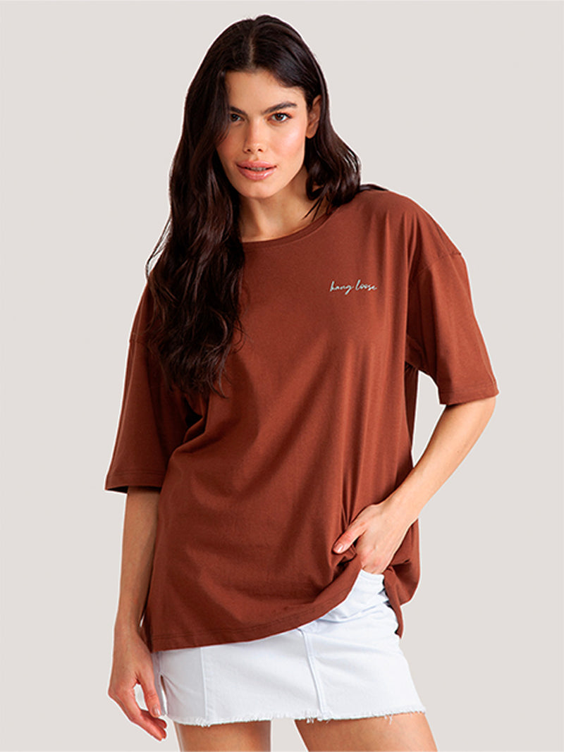 Camiseta Hang Loose Lobster Oversized Marrom