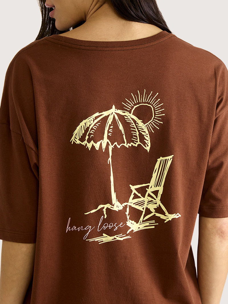 Camiseta Hang Loose Beach Club Marrom Feminina