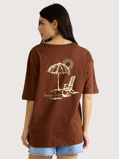 Camiseta Hang Loose Beach Club Marrom Feminina