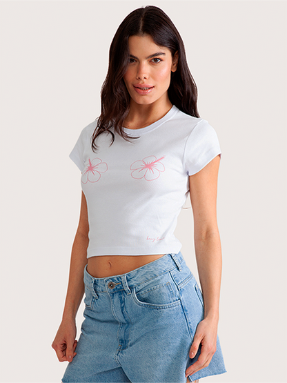 Camiseta Especial Feminina Hibiscus Branca