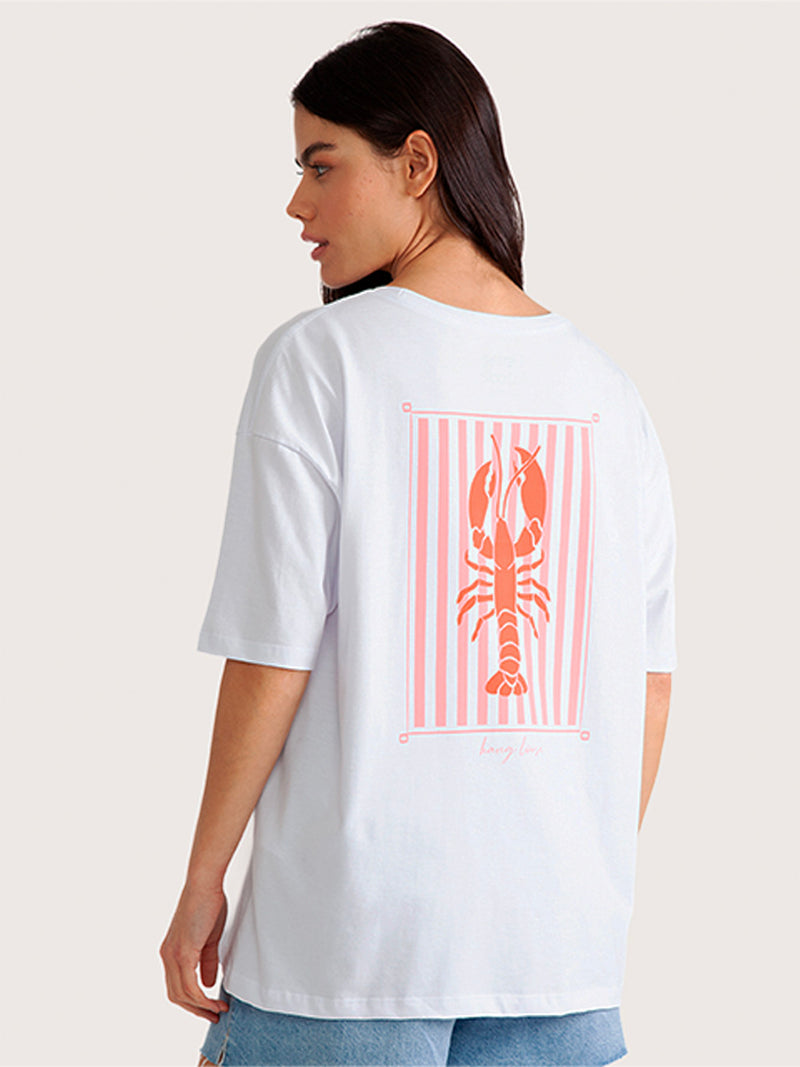 Camiseta Hang Loose Lobster Oversized Branca