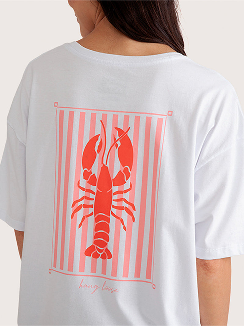Camiseta Hang Loose Lobster Oversized Branca