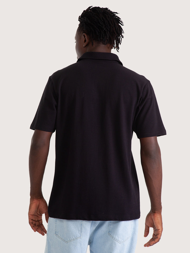Camisa Polo Hang Loose Manga Curta Preta Basic