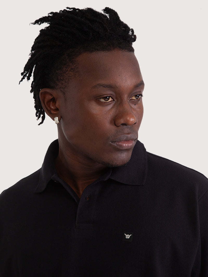Camisa Polo Hang Loose Manga Curta Preta Basic