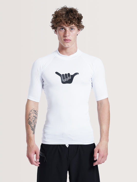 Camiseta Surf Manga Curta Branca Hang Loose Lanai
